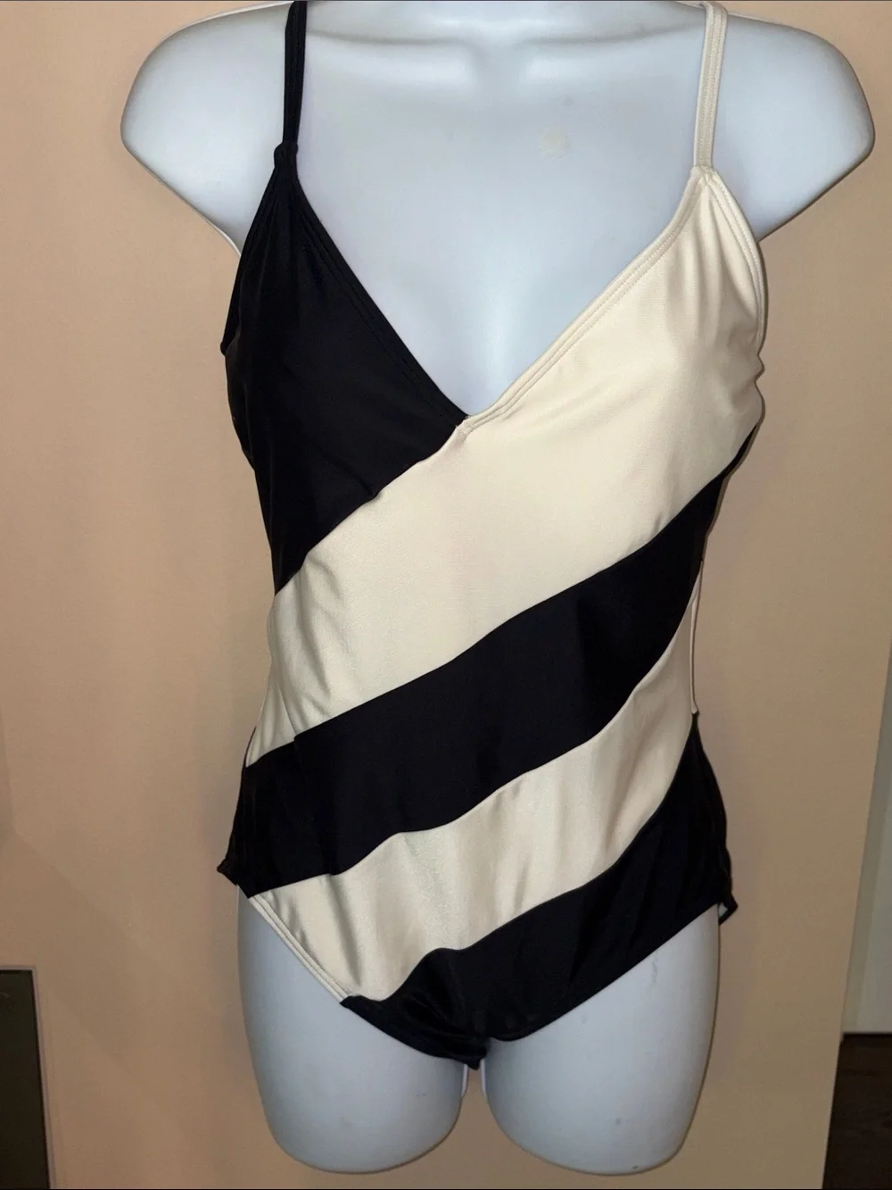 MICHAEL KORS striped Black & White One-Piece Swimsuit 12 NWOT